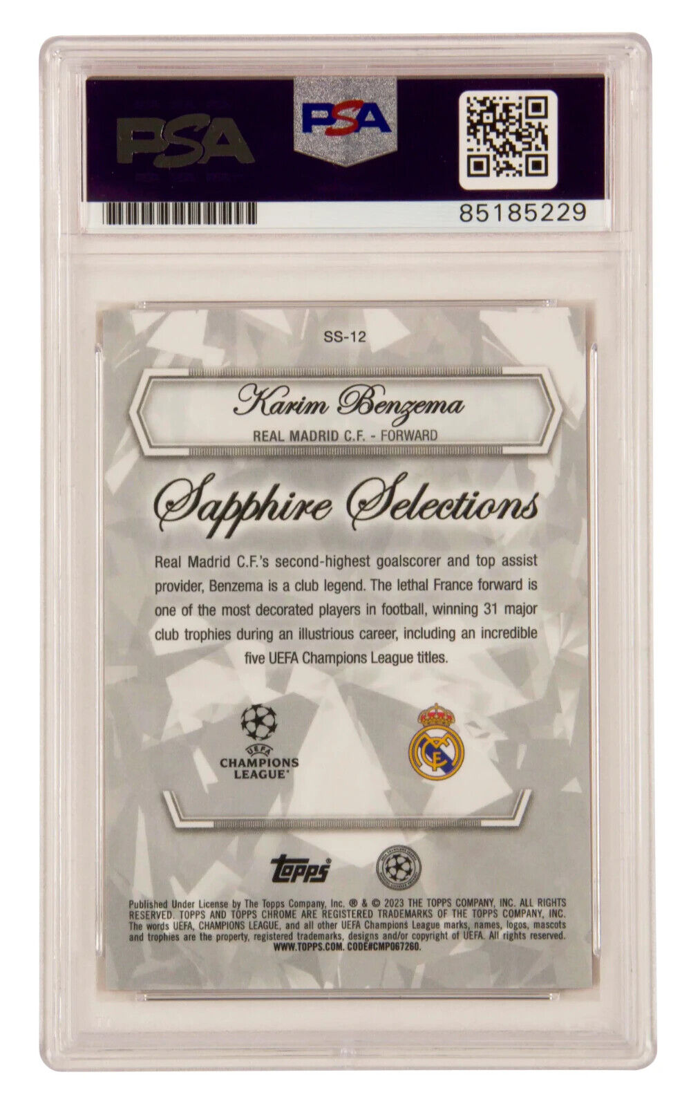 Karim Benzema Signed 2023 Topps Chrome Sapphire Orange /25 – PSA 10 Autograph